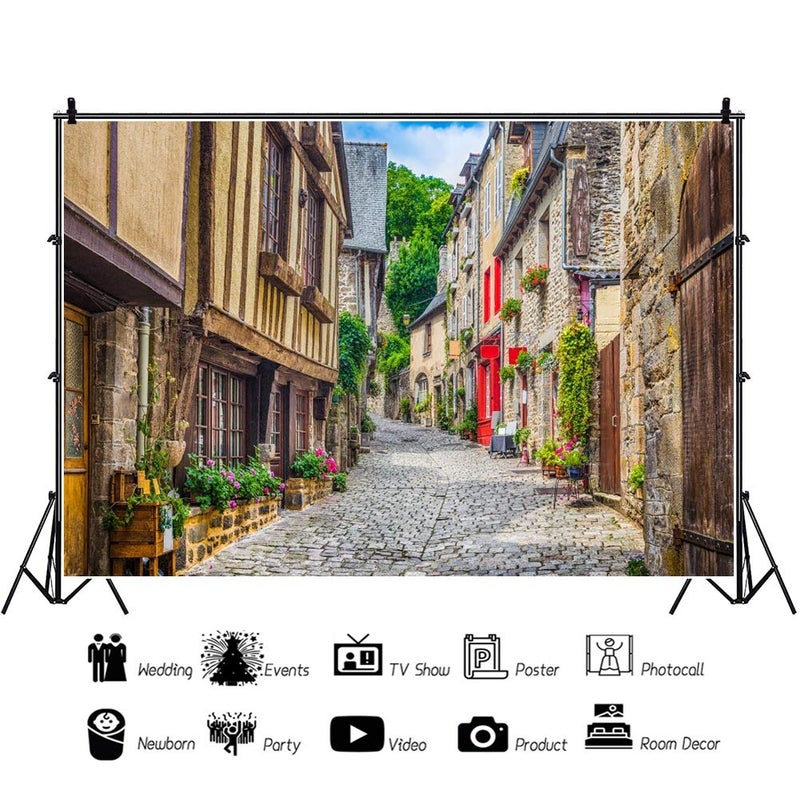 Renaiss 7x5ft Italy Town Streets Backdrop European Tourist Travel Downtown Street Vintage Buildings Scenery Photography Background for Holiday Theme Wedding Kids Adults Portrait Studio Props - Image 2